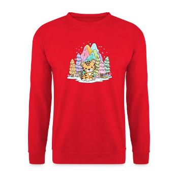 Tigerbaby im Regenbogenland - Unisex Pullover - Rot - Vorne - Alina (178cm) & Michal (187cm)