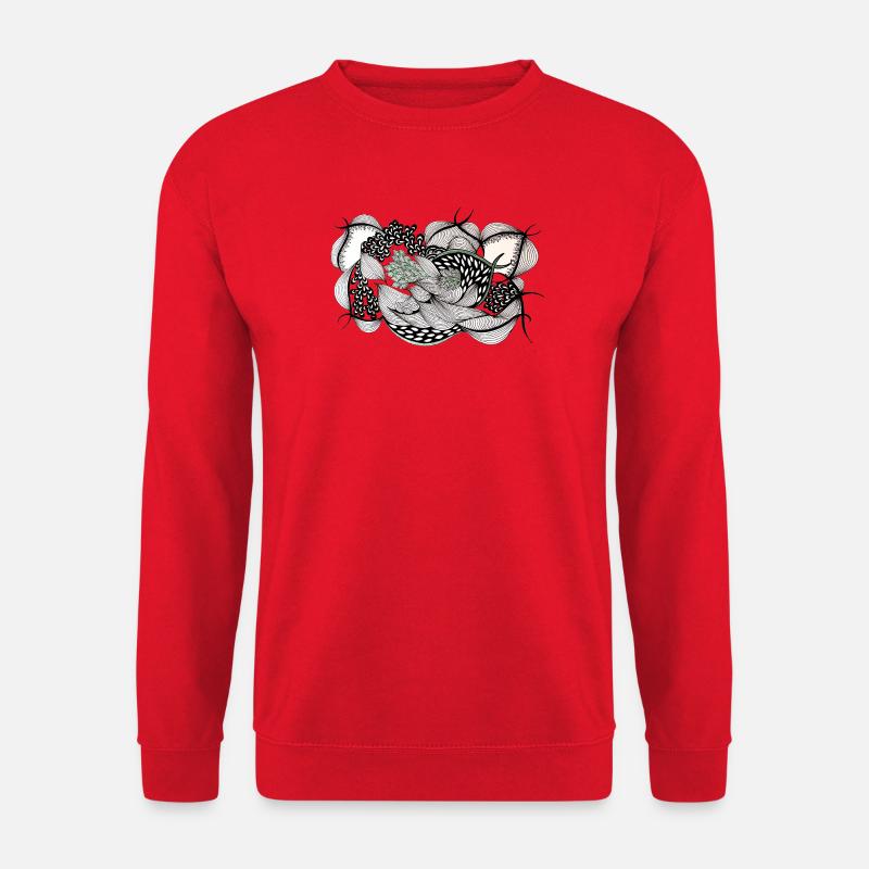 Schwarzweiß Blattwerk mit Grünakzent - Unisex Pullover - Rot