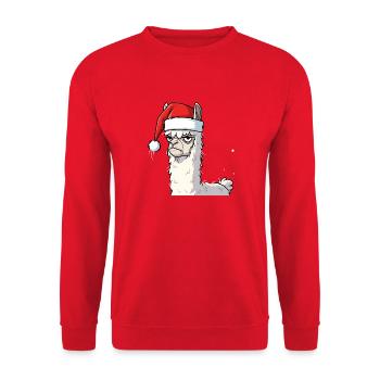 Lama avec le Père Noël Chapeau Alpaga Anti Noël - Sweat-shirt Unisexe - rouge - Devant - Alina (178cm) & Michal (187cm)