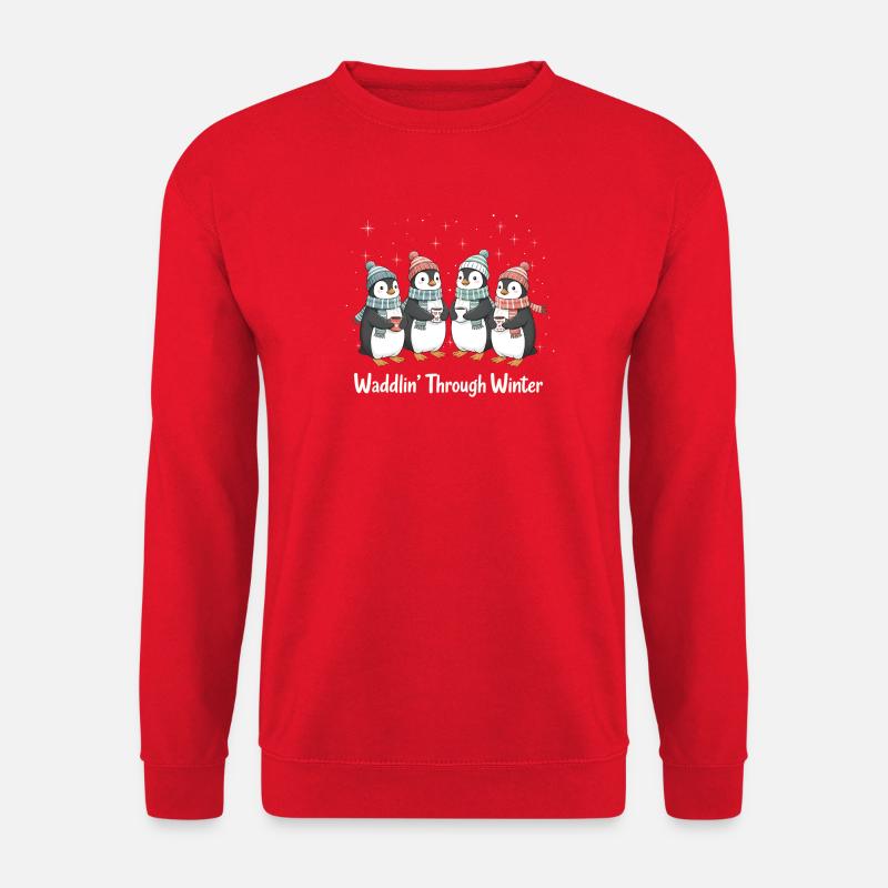 Waddlin’ Through Winter – Pinguin-Freunde - Unisex Pullover - Rot