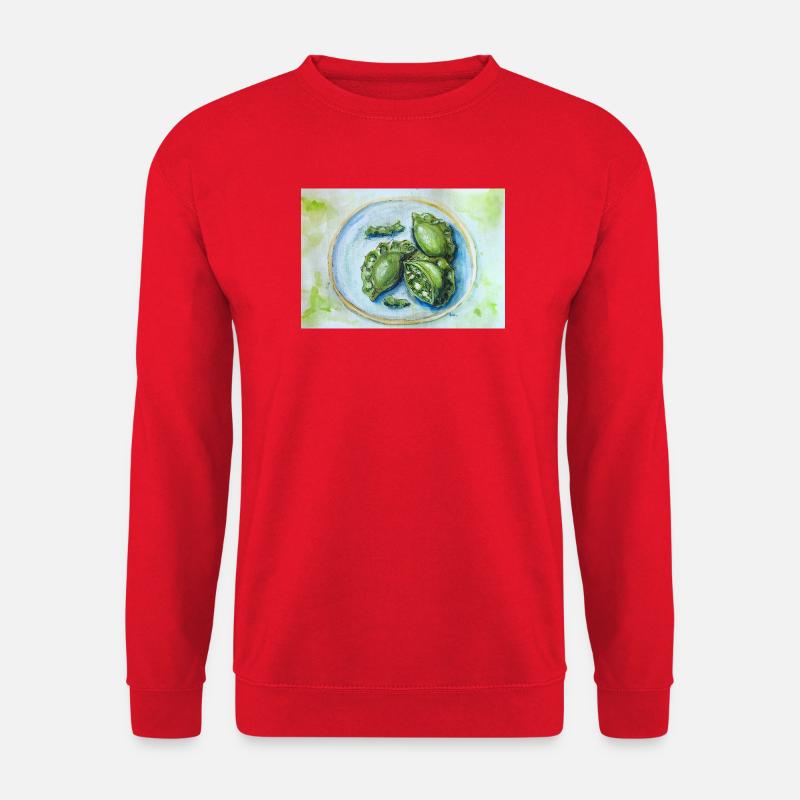 Leuchtend grüne Knödel: Aquarell-Essenskunst - Unisex Pullover - Rot