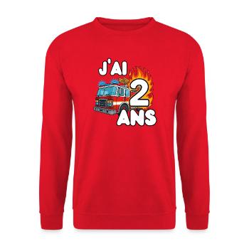 Anniversaire 2 Ans Pompier Brigade Sapeurs - Sweat-shirt Unisexe - rouge - Devant - Alina (178cm) & Michal (187cm)