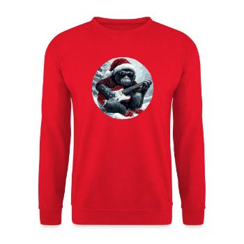 Gorilla Weihnachten Gitarre - Unisex Pullover - Rot - Vorne - Alina (178cm) & Michal (187cm)