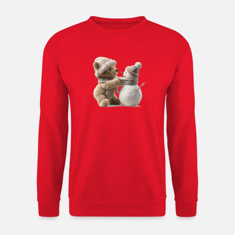 Winter cuddle teddy meets snowman - Unisex Sweatshirt - red