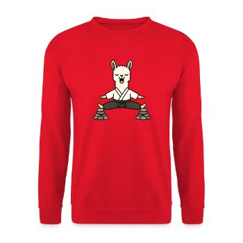 Zen Lama im meditativen Kimono - Unisex Pullover - Rot - Vorne - Alina (178cm) & Michal (187cm)