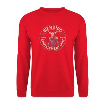 Wendigo-Eindämmungseinheit Lustiger Mythos Wendigo - Unisex Pullover - Rot - Vorne - Alina (178cm) & Michal (187cm)
