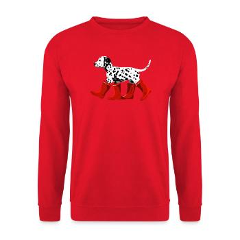 Dalmatiner mit roten Stiefeln - Unisex Pullover - Rot - Vorne - Alina (178cm) & Michal (187cm)