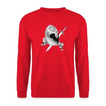 Edler Ritterhelm mit Schwert – Silberornament - Unisex Pullover - Rot - Vorne - Alina (178cm) & Michal (187cm)