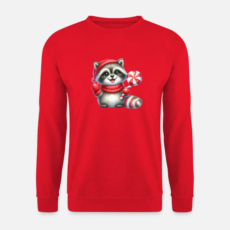 Gemütlicher Waschbär mit Zuckerstange - Unisex Pullover - Rot