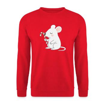 Souris mignonne avec une canne d’orge – Dessin animé mignon - Sweat-shirt Unisexe - rouge - Devant - Alina (178cm) & Michal (187cm)