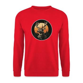 Rentier Hirsch Geweih Reindeer Vintage - Unisex Pullover - Rot - Vorne - Alina (178cm) & Michal (187cm)