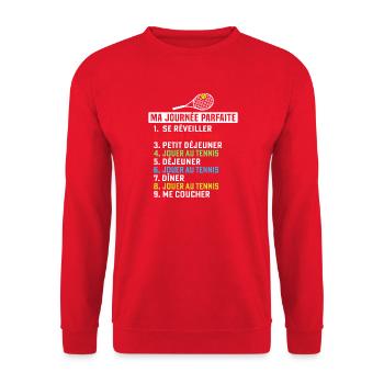 Mein perfekter Tag beim Tennisspielen - Unisex Pullover - Rot - Vorne - Alina (178cm) & Michal (187cm)