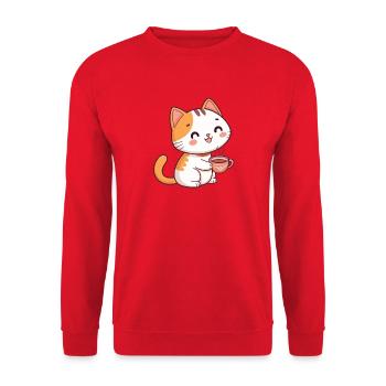 Katzen-Cartoon-Hot-Mug - Unisex Pullover - Rot - Vorne - Alina (178cm) & Michal (187cm)