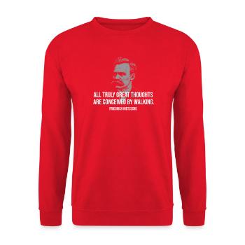 Citation de Nietzsche - Walking Sparks, grandes réflexions - Sweat-shirt Unisexe - rouge - Devant - Alina (178cm) & Michal (187cm)