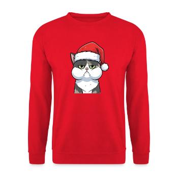Dessin animé de Noël du chat agacé au chapeau - Sweat-shirt Unisexe - rouge - Devant - Alina (178cm) & Michal (187cm)