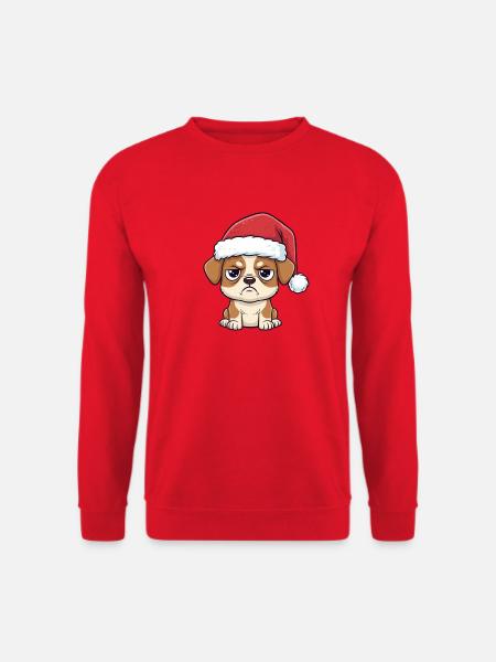 Sød gnaven hund med hat – juletegnefilm - Unisex sweater - rød