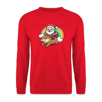Biber Weihnachtsmann Weihnachten - Unisex Pullover - Rot - Vorne - Alina (178cm) & Michal (187cm)