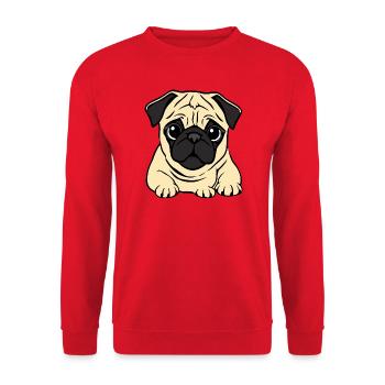 Mops Hunde T-shirt Geschenk Weihnachten - Unisex Pullover - Rot - Vorne - Alina (178cm) & Michal (187cm)