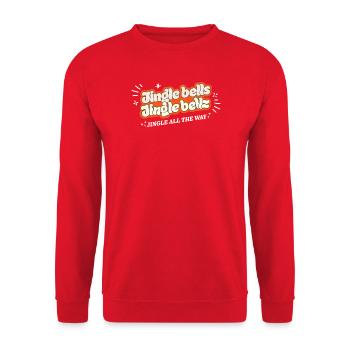 Weihnachtsfestliche und farbenfrohe Jingle Bells humorvoll - Unisex Pullover - Rot - Vorne - Alina (178cm) & Michal (187cm)