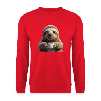 Funny tired sloth with coffee - Unisex Sweatshirt - red - Front - Alina (178cm) & Michal (187cm)