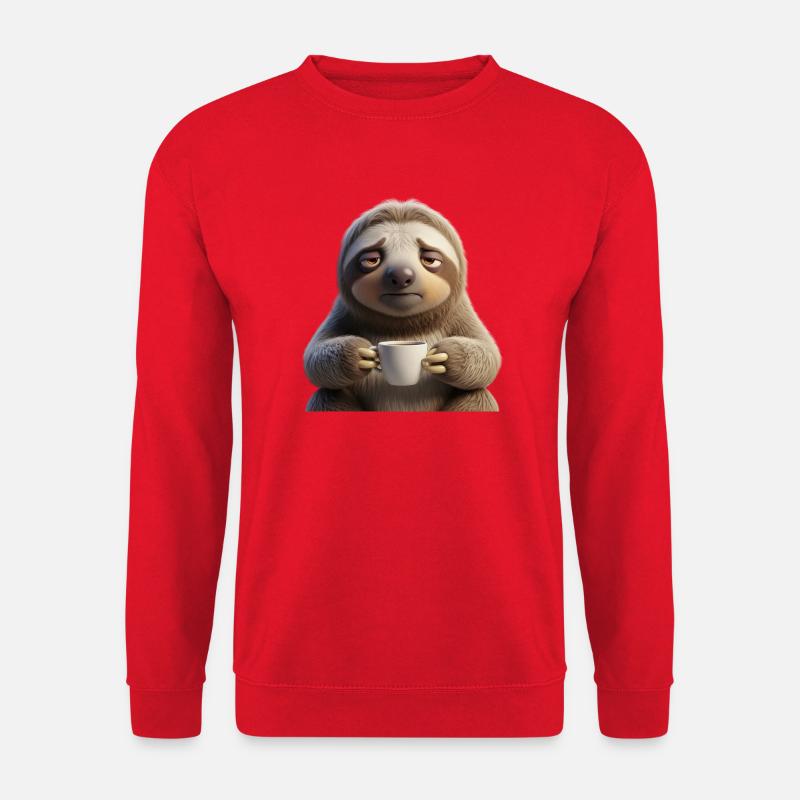 Funny tired sloth with coffee - Unisex Sweatshirt - red