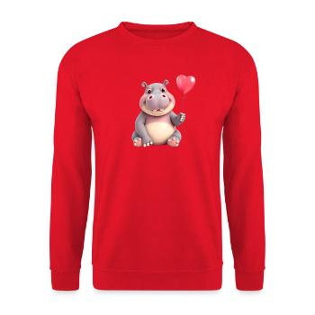 Liebes-Hippo mit rotem Herzballon - Unisex Pullover - Rot - Vorne - Alina (178cm) & Michal (187cm)