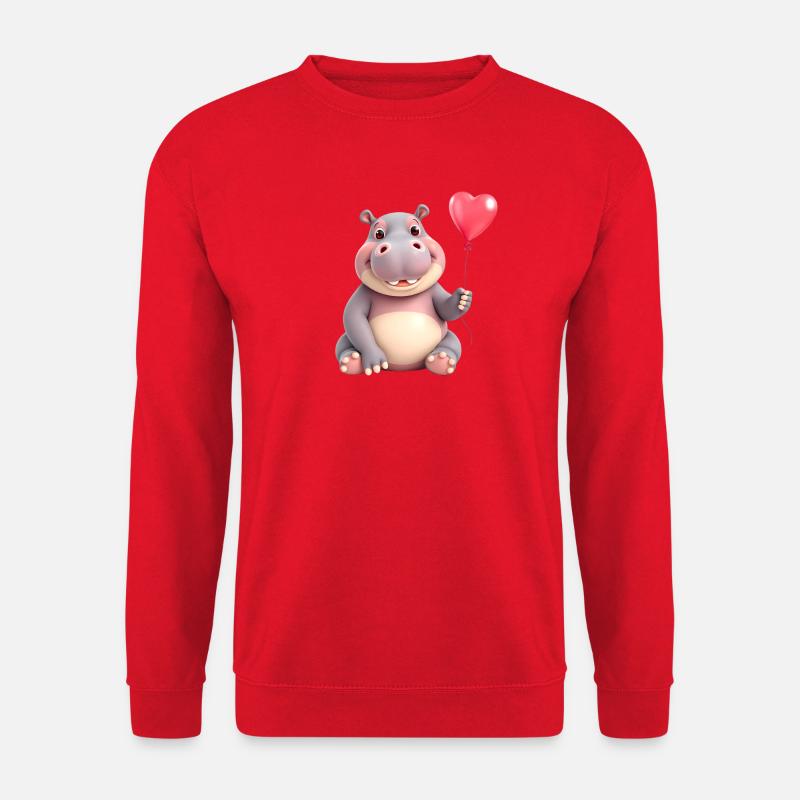 Liebes-Hippo mit rotem Herzballon - Unisex Pullover - Rot