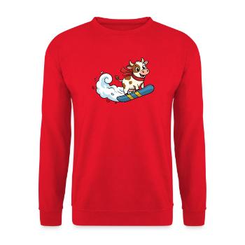 Snowboard Kuh Cartoon Lustige Winterkuh - Unisex Pullover - Rot - Vorne - Alina (178cm) & Michal (187cm)