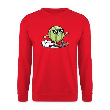 Wassermelone Surft Cartoon Cool Sommer Vibes - Unisex Pullover - Rot - Vorne - Alina (178cm) & Michal (187cm)