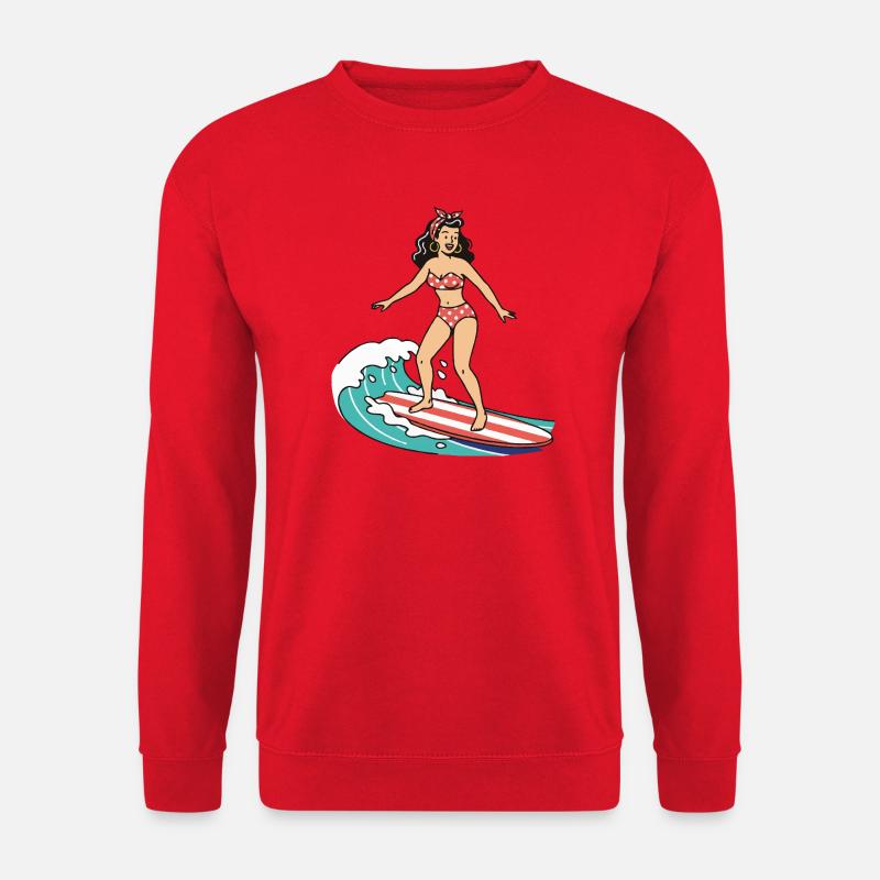Pin-up-Mädchen auf dem Surfbrett - Unisex Pullover - Rot