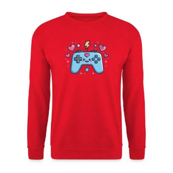 Kawaii Game Controller Heart Design - Unisex Sweatshirt - red - Front - Alina (178cm) & Michal (187cm)