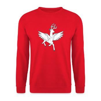 Geflügeltes Reh – edles Wappentier Wald - Unisex Pullover - Rot - Vorne - Alina (178cm) & Michal (187cm)