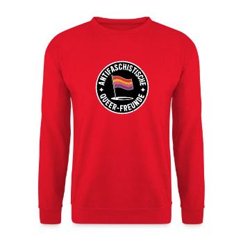 Antifascist Queer Friends - Against the Right - Unisex Sweatshirt - red - Front - Alina (178cm) & Michal (187cm)