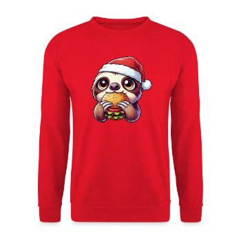 Fast-food au chapeau de Santa Burger Sloth mignon - Sweat-shirt Unisexe - rouge - Devant - Alina (178cm) & Michal (187cm)