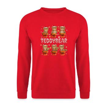 Weihnachts-Teddy im Geschenkpaket - Unisex Pullover - Rot - Vorne - Alina (178cm) & Michal (187cm)