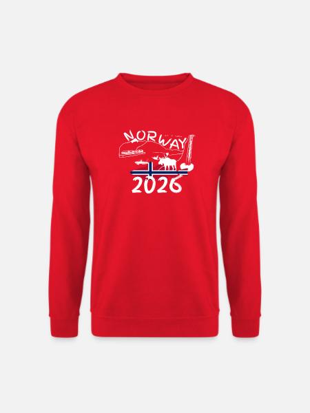 Norwegen 2026 Dorsch mit Bergen und Elch Angeln - Unisex Pullover - Rot