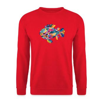 Colorful Abstract Fish Spirals - Unisex Sweatshirt - red - Front - Alina (178cm) & Michal (187cm)