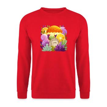 Hedgehog under lemon rain - Unisex Sweatshirt - red - Front - Alina (178cm) & Michal (187cm)