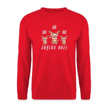 3 Weihnachten Rentier Ho Ho Frohe Weihnachten - Unisex Pullover - Rot - Vorne - Alina (178cm) & Michal (187cm)