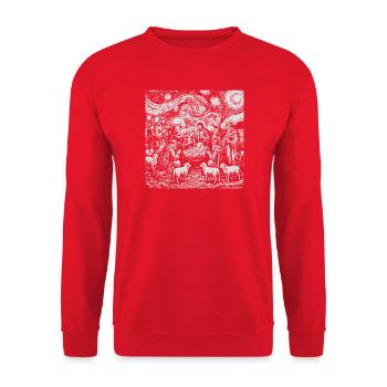 Jesus Geburt Krippenmotiv Weihnachten Design - Unisex Pullover - Rot - Vorne - Alina (178cm) & Michal (187cm)