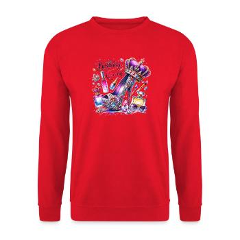 Birthday Queen High Heel Krone Glitzer Geburtstag - Unisex Pullover - Rot - Vorne - Alina (178cm) & Michal (187cm)