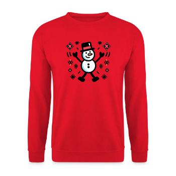 Fröhlicher Schneemann Comic Winter - Unisex Pullover - Rot - Vorne - Alina (178cm) & Michal (187cm)