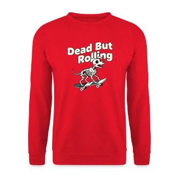 Skeletthund auf Skateboard - Unisex Pullover - Rot - Vorne - Alina (178cm) & Michal (187cm)