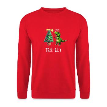 Baumrex Dino Weihnachtsspaß - Unisex Pullover - Rot - Vorne - Alina (178cm) & Michal (187cm)