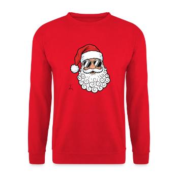 Cooler Weihnachtsmann mit Sonnenbrille Grafik - Unisex Pullover - Rot - Vorne - Alina (178cm) & Michal (187cm)