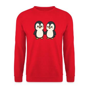 Zwei Pinguine Händchenhaltend - Unisex Pullover - Rot - Vorne - Alina (178cm) & Michal (187cm)