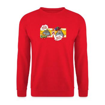 Vogelwitz: Fäkal-Showdown Cartoon - Unisex Pullover - Rot - Vorne - Alina (178cm) & Michal (187cm)