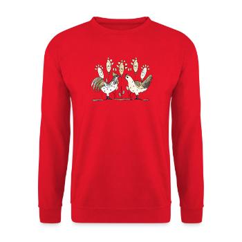 Hahn und Henne - Unisex Pullover - Rot - Vorne - Alina (178cm) & Michal (187cm)