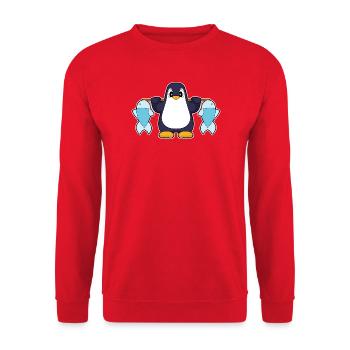 Pinguin Angler Fisch Angeln - Unisex Pullover - Rot - Vorne - Alina (178cm) & Michal (187cm)