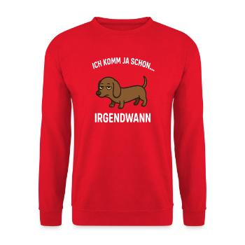 Dackel Spruch - Unisex Pullover - Rot - Vorne - Alina (178cm) & Michal (187cm)